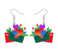 SHIGIE Día de San Valentín de Acrílico Colorido Corazón Forma Carta de Amor Pendientes Colgante Caricatura Sobre Romance Festival Regalos Para Mujeres Niñas Pareja (Multi)