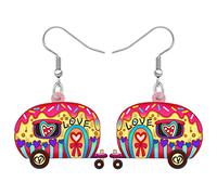SHIGIE Día de San Valentín de Acrílico Colorido Doughnut Camper Furgoneta Pendientes Colgante Arco Corazones Divertido Autobús Festival Regalos Para Mujeres Niñas Pareja (Multi)