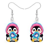 SHIGIE Día de San Valentín de Acrílico Corazón Doughnut Pingüino Pendientes Colgante Animales de Dibujos Animados Festival Joyería Para Mujeres Niñas Pareja Regalos (Multi)
