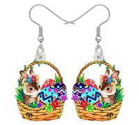 SHIGIE Huevos de Semana Santa de Acrílico Cesta Conejito Pendientes Colgante Flores de Colores Bonito Conejo Festival Joyería Para Mujeres Niñas Regalos de Vacaciones (Multi)