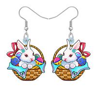 SHIGIE Huevos de Semana Santa de Acrílico Cesta Conejito Pendientes Colgante Flores de Colores Bonito Conejo Festival Joyería Para Mujeres Niñas Regalos de Vacaciones (Multicolor)