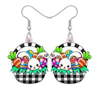 SHIGIE Huevos de Semana Santa de Acrílico Cesta Conejito Pendientes Colgante Flores de Colores Bonito Conejo Festival Joyería Para Mujeres Niñas Regalos de Vacaciones (Colorido)