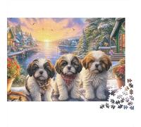 Shih Tzu 1000 Piezas Rompecabezas Imposible DecoracióN Familiar Tres Shih Tzus en el Camino Jigsaw Desafíos Difíciles para Adultos 52x38cm/1000pcs