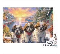 Shih Tzu 1000 Piezas Rompecabezas Imposible DecoracióN Familiar Tres Shih Tzus en el Camino Jigsaw Juegos Educativos para Regalo 70x50cm/1000pcs