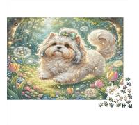 Shih Tzu 1000Pc Puzzle for Adults Shih Tzu in Flower Garden for The Whole Family Women, Gifts for Men 70x50cm/1000pcs