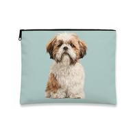 Shih Tzu - Bolsa de maquillaje con diseño de perro lindo para mujer, bolsa de viaje portátil de lona pequeña con cremallera, regalo elegante para los amantes de los animales, uso diario, Agua, 7x9
