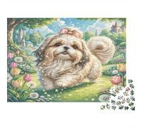Shih Tzu Challenging & Brainteasing Puzzle Shih Tzu in Flower Garden for Adults & Kids Age 12 Years Up 38x26cm/1000pcs