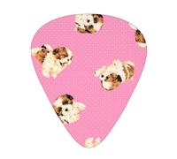 Shih Tzu de lunares rosas,12 púas de guitarra, 3 grosores diferentes para guitarra acústica, bajo y ukelele