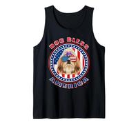 Shih Tzu Dog Bless America Flag USA Patriotic 4th of July Camiseta sin Mangas