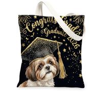 Shih Tzu Dog Congrats Grad - Bolsa de lona para ir de compras de 13 x 15 pulgadas, tapa de diploma de cachorro, reutilizable, bolsa de estampado de comestibles para mujeres, clase de 2026, pintura
