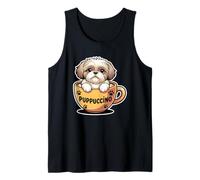 Shih Tzu Dog Lover Café Cappuccino Juego de Palabras Divertido Puppuccino Camiseta sin Mangas