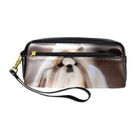 Shih Tzu - Estuche para lápices de perro, bolsa de piel sintética con cremallera, para niños y niñas, suministros escolares y de oficina