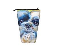 Shih Tzu - Estuche telescópico para lápices, diseño de perro, color verde, con cremallera, bolsa de maquillaje, bolsa para lápices