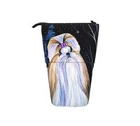 Shih Tzu - Estuche telescópico para lápices, diseño de perro de pelo largo con cremallera, bolsa de maquillaje y lápiz