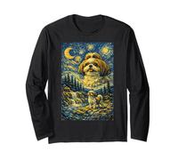 Shih Tzu Howling to The Moon Funny Pet Dueño Noche Estrellada Manga Larga