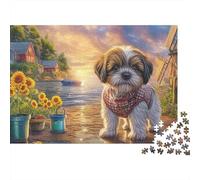 Shih Tzu Jigsaw Girasoles Junto al Lago Puzzle Mil Piezas Papel Resistente - para Jóvenes Adultos Ocio Desarrollo Cognitivo Difícil 52x38cm/1000pcs