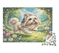 Shih Tzu Jigsaw Puzzles for Adults Shih Tzu in Flower Field 1000 Piece for Women, Gifts for Men 38x26cm/1000pcs