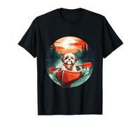 Shih Tzu Kayak Atardecer Pino Árboles Lindo Perro Kayak Lago Camiseta