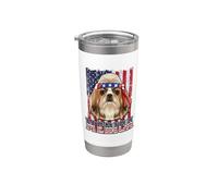 Shih Tzu Merica 4th of July Dog Funny Patriotic Flag Vaso térmico de acero inoxidable de doble pared