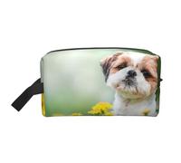 Shih Tzu Pequeños Perros Lindos Cachorro Rizado Mascotas Campo, Bolsa de Maquillaje Bolsa de cosméticos Bolsa de artículos de tocador de Viaje portátil Organizador de Bolsa de Maquillaje