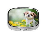 Shih Tzu Pequeños Perros Lindos Cachorro Rizado Mascotas Campo, Pastillero cuadrado para bolsillo o monedero, pequeño contenedor de pastillas, organizador de pastillas de viaje
