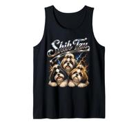 Shih Tzu Pet Lover Retro Arte Perro Mamá Papá Camiseta sin Mangas