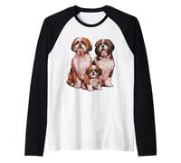 Shih Tzu Puppy Family Sketch Dibujo Arte. Camiseta Manga Raglan