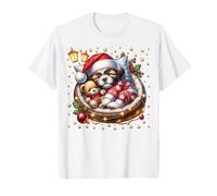 Shih Tzu Puppy In Cozy Dog Bed For Winter White Christmas Camiseta