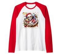 Shih Tzu Puppy In Cozy Dog Bed For Winter White Christmas Camiseta Manga Raglan