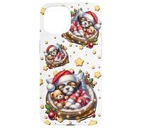 Shih Tzu Puppy In Cozy Dog Bed For Winter White Christmas Carcasa para iPhone 15