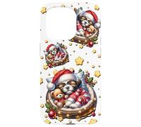 Shih Tzu Puppy In Cozy Dog Bed For Winter White Christmas Carcasa para iPhone 15 Pro