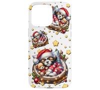 Shih Tzu Puppy In Cozy Dog Bed For Winter White Christmas Carcasa para iPhone 15 Pro MAX