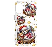 Shih Tzu Puppy In Cozy Dog Bed For Winter White Christmas Carcasa para iPhone 16