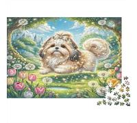Shih Tzu Recycled Paper Jigsaw Puzzle Shih Tzu in Flower Meadow for Adults 14-99 Years Educational Game Challenge 52x38cm/1000pcs