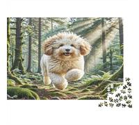 Shih Tzu Rompecabezas de Papel Grueso Bichón Frisé Corriendo en Bosque Musgoso, Pack Regalo de Amigo Invisible de Entrenamiento Cerebral para Adultos Mayores 52x38cm/1000 Piezas