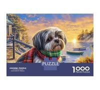 Shih Tzu Rompecabezas Shih Tzu con pañuelo Clásico 3 Capas Cartón 1000 Piezas, Ultra Difícil, Entrenamiento Cerebral, Alivio Estrés, Decoración Pared, Regalo Ancianos 38x26cm/1000pcs