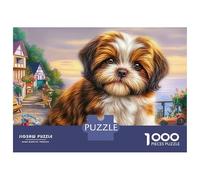 Shih Tzu Rompecabezas Shih Tzu en Ciudad 3 Capas Cartón 1000 Piezas, Entrenamiento Cerebral, Alivio Estrés, Decoración Pared, Regalo Descanso Oficina 52x38cm/1000pcs
