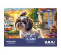 Shih Tzu Rompecabezas Yorkie en Ciudad 3 Capas Cartón 1000 Piezas, Entrenamiento Cerebral, Alivio Estrés, Decoración Pared, Regalo Descanso Oficina 38x26cm/1000pcs
