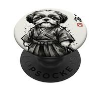 Shih Tzu Samurai Sumi-e Ink Wash Art Japanese Dog Warrior PopSockets PopGrip Adhesivo