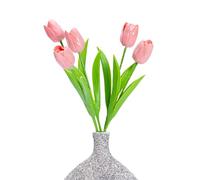 SHIHERESH Ceramic Tulip Bouquet Set of 5 Handmade Artificial Tulips Fade Resistant Simulated Flowers for Home Vase Table Centerpiece Indoor Decor (Pink Tulip, Pack of 5)