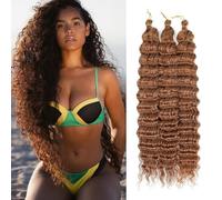 SHIHERESH Deep Wave Crochet Hair 18inch 3 Packs Ocean Wave Crochet Hair Wave Braiding Crochet Hair Extensions Synthetic Curly Crochet Hair For Boho Braids (30#, 18inch(Pack of 3))