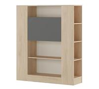 SHIITO | Modelo Chelsea - Estantería con Mesa de Estudio Abatible | Natural Grafito - 139.6 x 119.6 x 34.5 cm | Librería Moderna con 4 Estantes + Estantería Estrecha con 4 Estantes