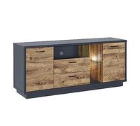 SHIITO | Modelo Derby - Mueble Hi-Fi con Luces LED | 170 x 74 x 45 cm - Color Grafito y Roble | Organiza con Estilo | Elegante Solución de Almacenamiento para Tus Equipos Electrónicos