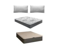 Shiito | Pack de Descanso: Colchón de Alta Densidad 135x190 cm + Canapé con Tapa Transpirable 3D en Acabado Wengué + 2 Almohadas Viscoelástica de 70 cm | Confort y organización en un Solo Conjunto