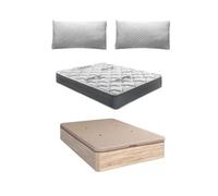 Shiito | Pack de Descanso: Colchón de Alta Densidad 150x190 cm + Canapé con Tapa Transpirable 3D en Acabado Cambrian + 2 Almohadas Viscoelásticas 75 | Confort y organización en un Solo Conjunto