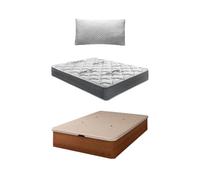 Shiito | Pack de Descanso: Colchón de Alta Densidad 90x190 cm + Canapé con Tapa Transpirable 3D en Acabado Nogal + Almohada Viscoelástica de 90 cm | Confort y organización en un Solo Conjunto