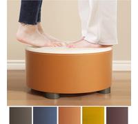 SHIJHUI Reposapiés otomano impermeable con asa, cojín redondo portátil suave, antideslizante, silencioso, debajo del escritorio, taburete de tocador para el hogar, oficina, pasillo (amarillo, 24 x 28