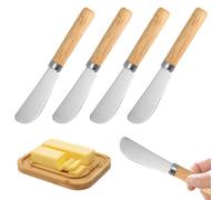 ShiJiuYou 4 PcsCuchillo Mantequilla, Cuchillo Untar, 14,7 cm Cuchillos Esparcidor de Acero Inoxidable, Cuchillos de Mantequilla Pequeños con Mango de Madera para Pan Crema Aperitivos Queso Cocina