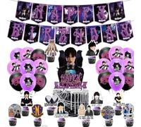 SHIjodueo - 32 piezas de decoración de cumpleaños de miércoles, juego de fiesta, incluye pancarta de feliz cumpleaños y globos