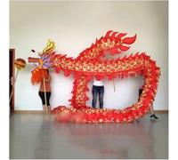 Shiketong 5.5m Chinese Silk Dragon Dance for 6 Players Traditional Lion Dance Head(Red)
